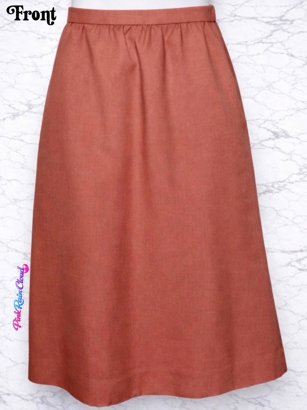 JH Collectibles 70s Rust Terracotta A Line Midi Skirt Women’s 28 Waist USA Made - Picture 2 of 10